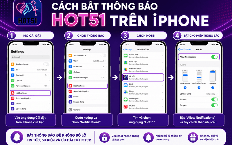 Cách bật thông báo Hot51 trên iPhone